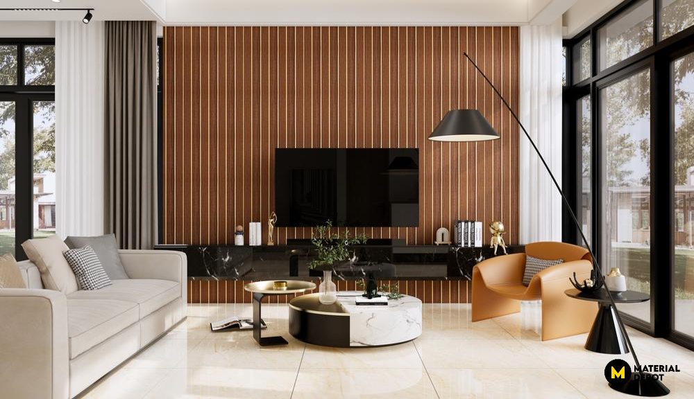 Interior wood cladding feature wall