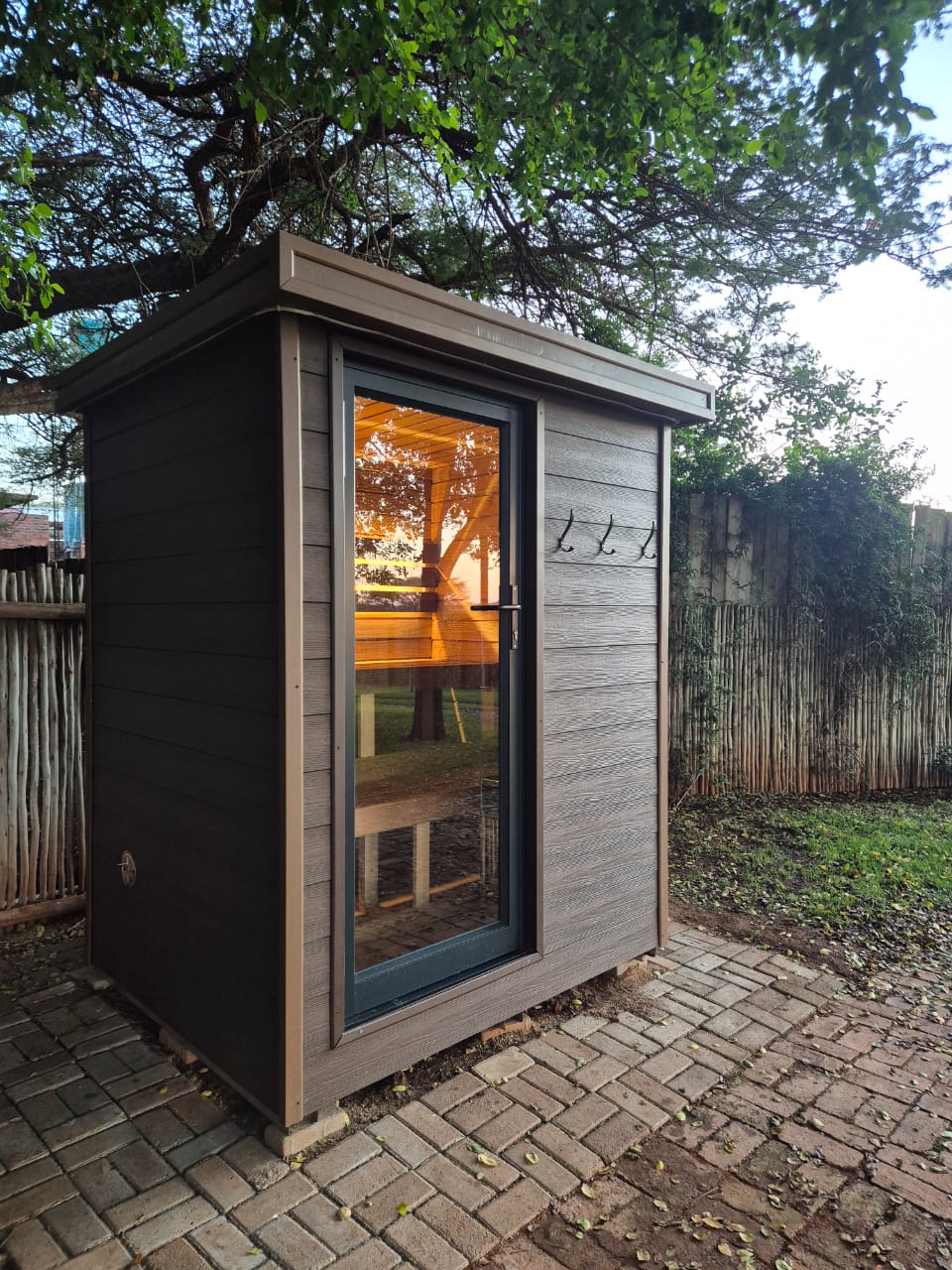 Custom built outdoor sauna — exterior