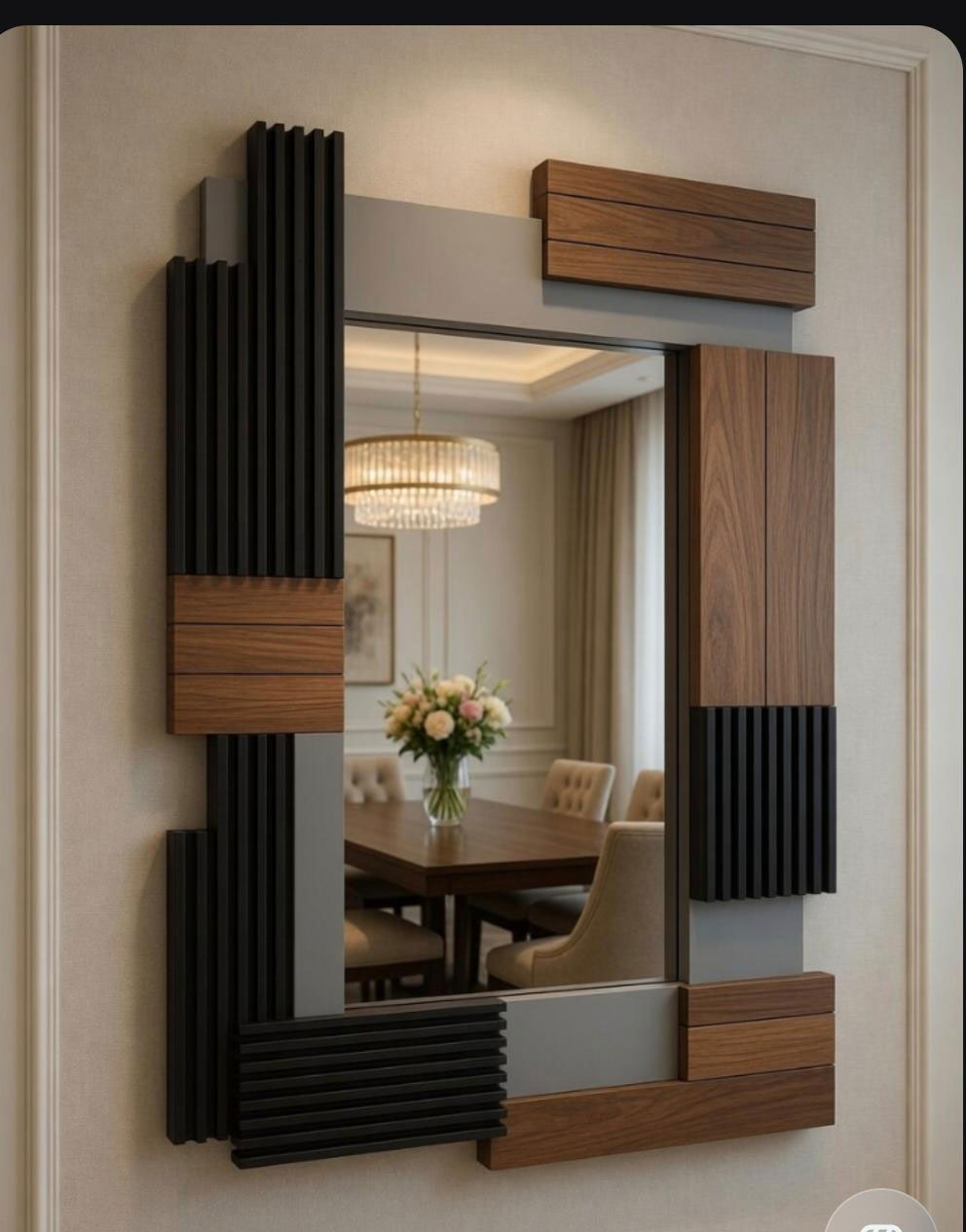 Designer wood and steel framed wall mirror