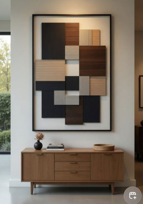 Framed multi-tone wood panel wall art
