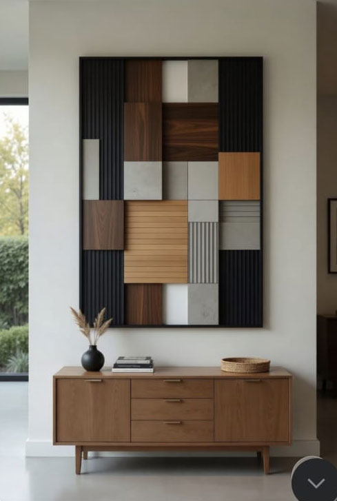 Mixed-material wood and concrete wall feature